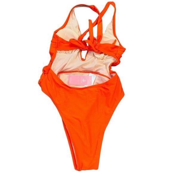 NWT Orange  Buckle One Piece Fashion Swimsuit Women’s S Beach Swim Vacation - Picture 2 of 9